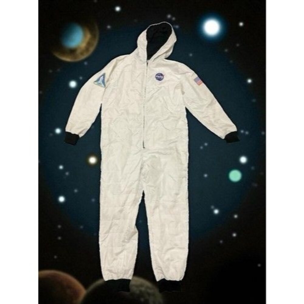 Mad Engine White Puffer Patches Astronaut Hooded Jumpsuit Unisex Adult Size XL
